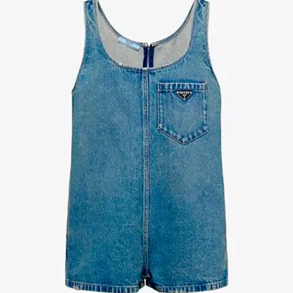 Denim logo overall romper - NEW